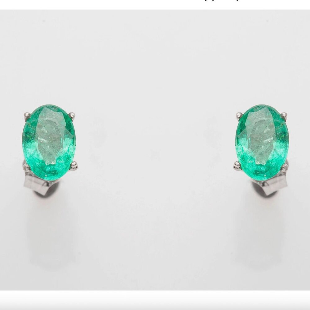 Estate 1.50ct AAA+++ Colombian Emerald 14k White Gold Stud Earrings
